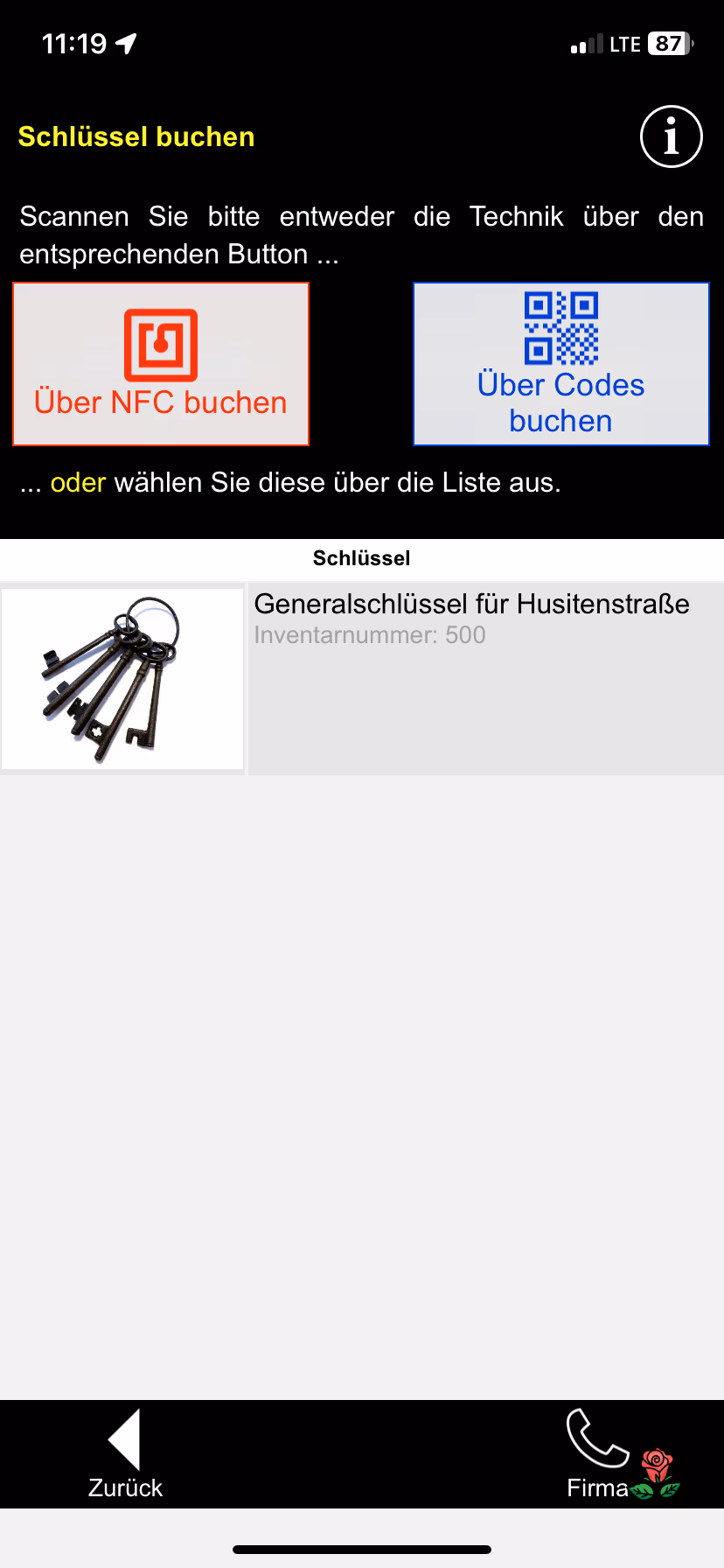 Schlüssel buchen